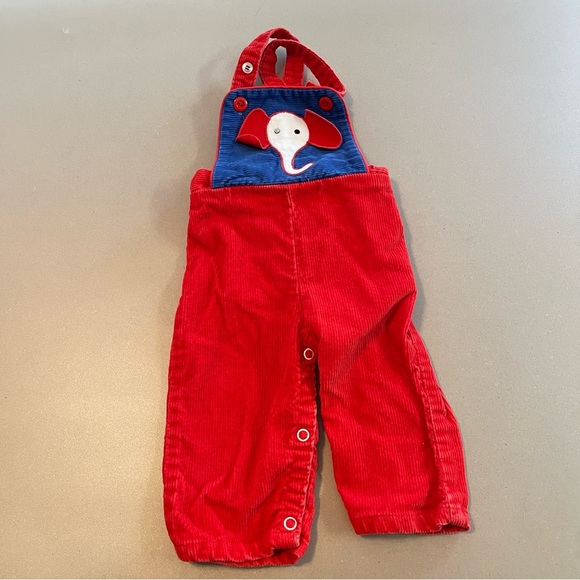 Red Corduroy Overalls with Elephant Design - Picture 1 of 5